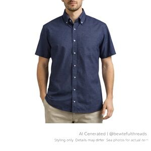Proper Cloth Navy Oxford Hemp Cotton Short Sleeve Shirt XXL